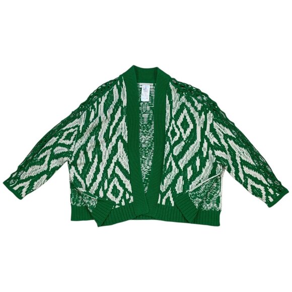 Anthropologie Krisha Cardigan Sweater S Green Crochet Trim - Picture 16 of 16